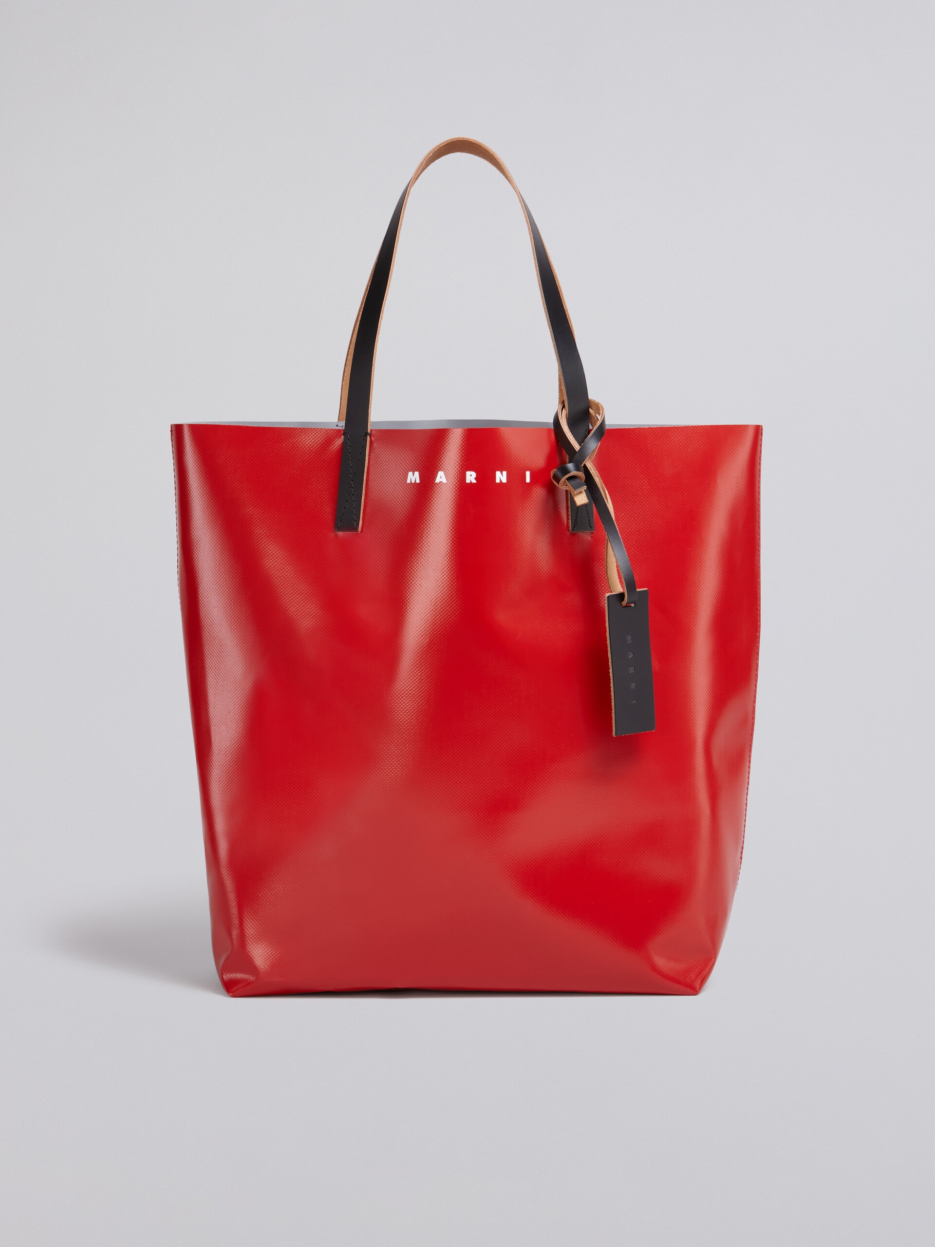 RED AND GREY PVC SHOPPING BAG WITH CALF LEATHER HANDLES - 1