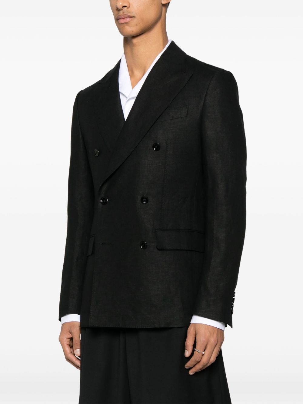 double-breasted linen blazer - 3