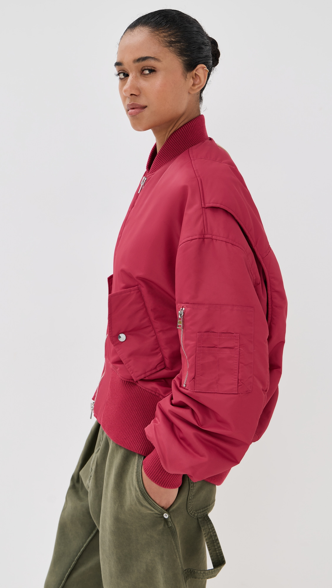 Oversized Curved Hem Bomber Jacket - 3