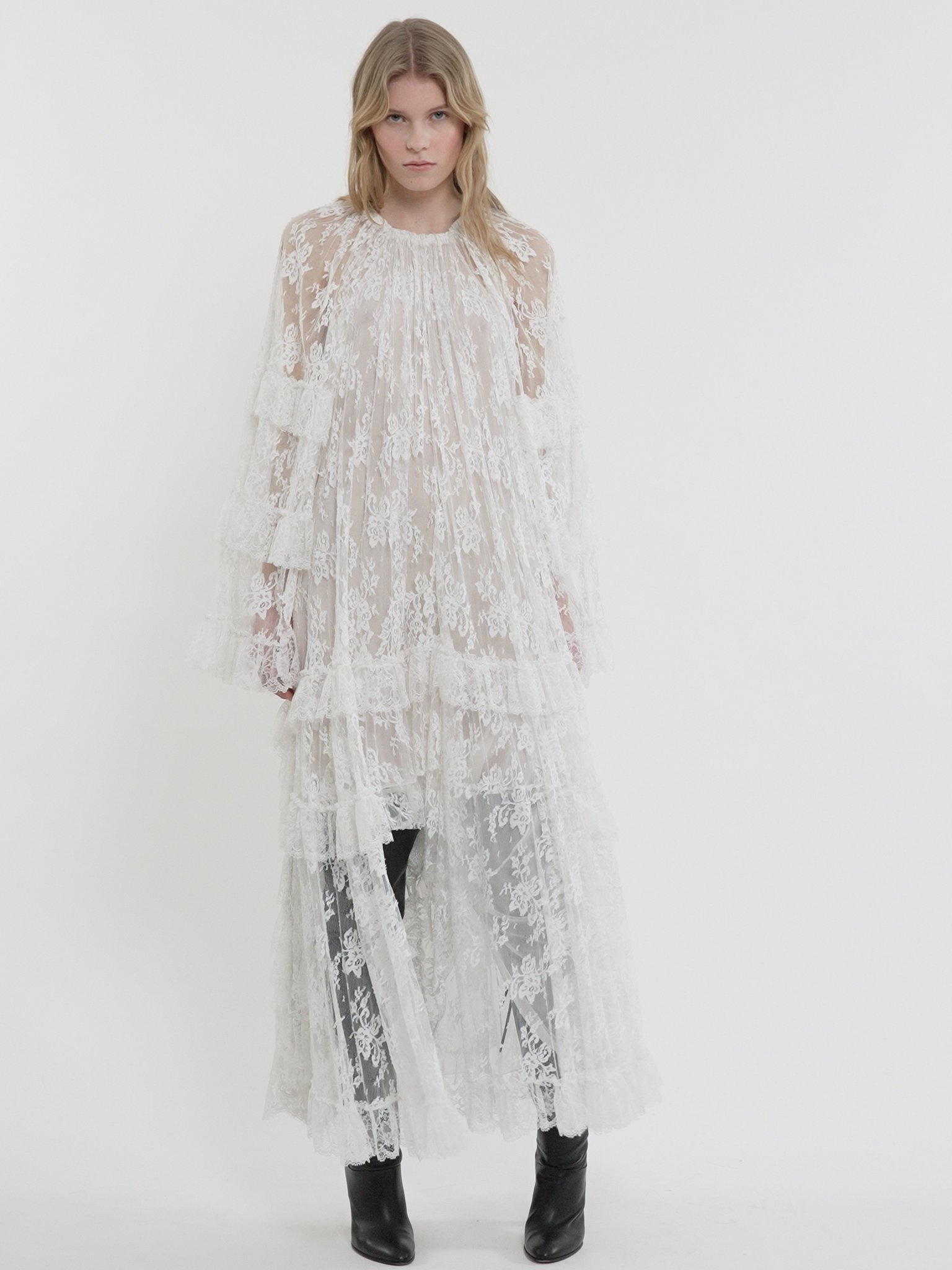 LONG RUFFLE DRESS IN SILK LACE - 5