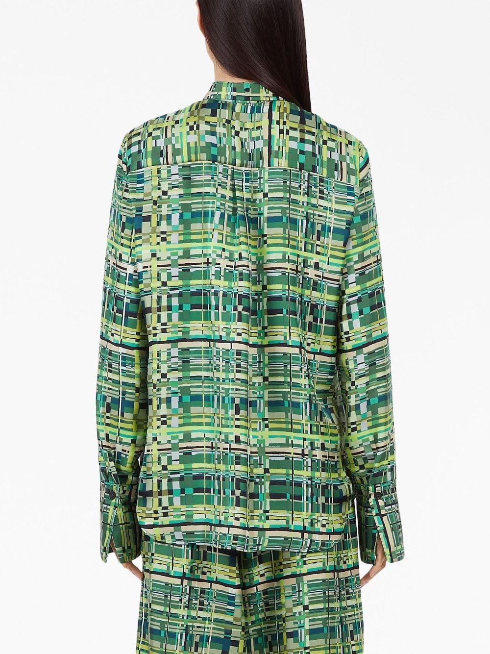 long-sleeved checkered silk shirt - 4