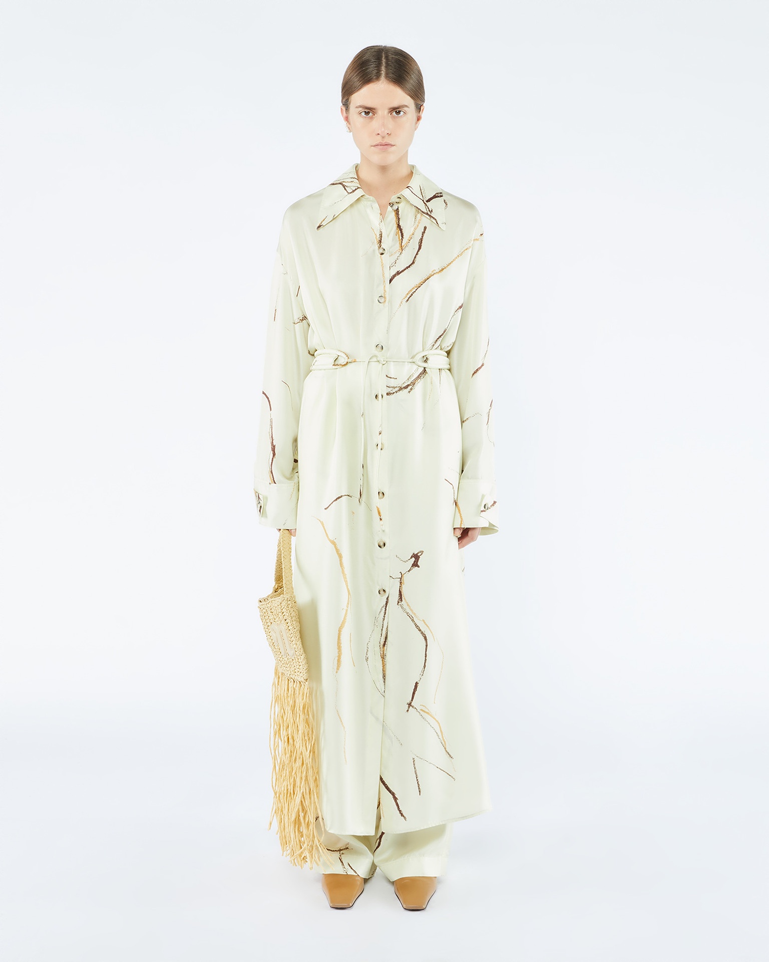 ELUNA - Printed twill silk shirt dress - Blockwood floral - 2