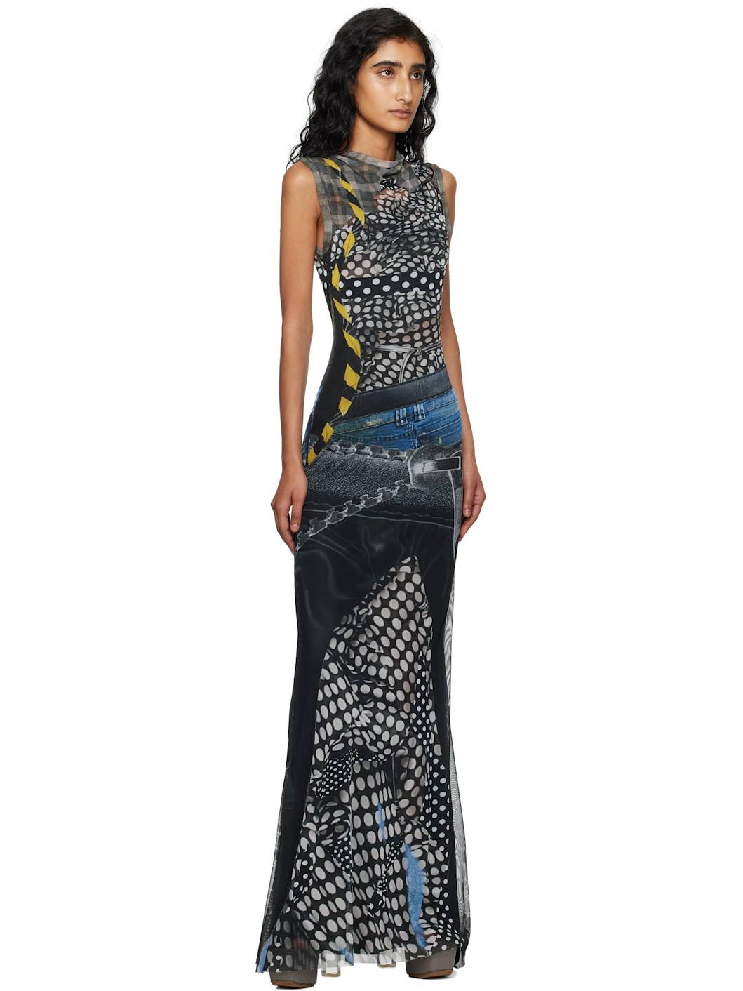 Black & Off-White Mesh Maxi Dress - 4