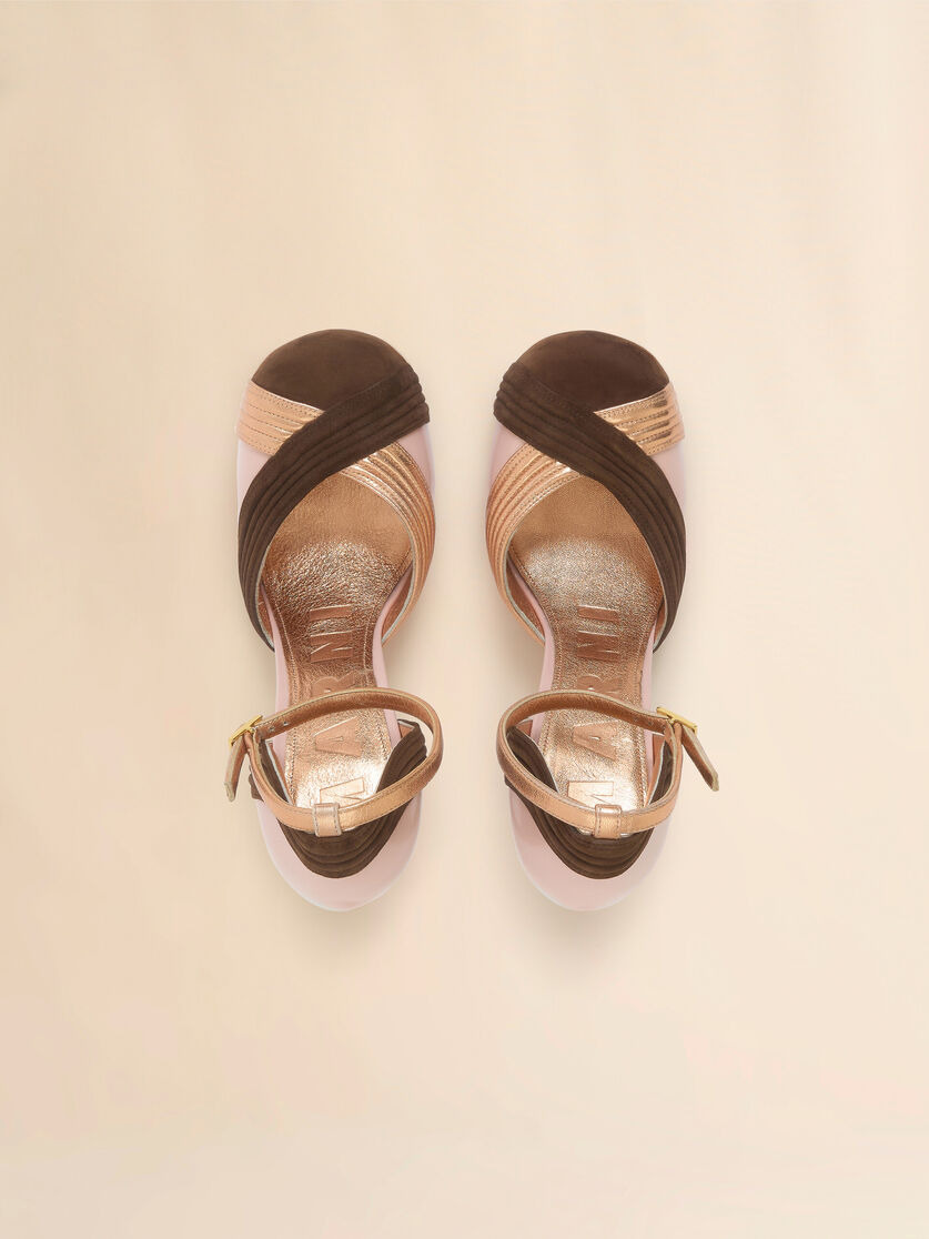 PINK AND BROWN SUEDE AND METALLIC LEATHER NEW WAVE PUMP - 4
