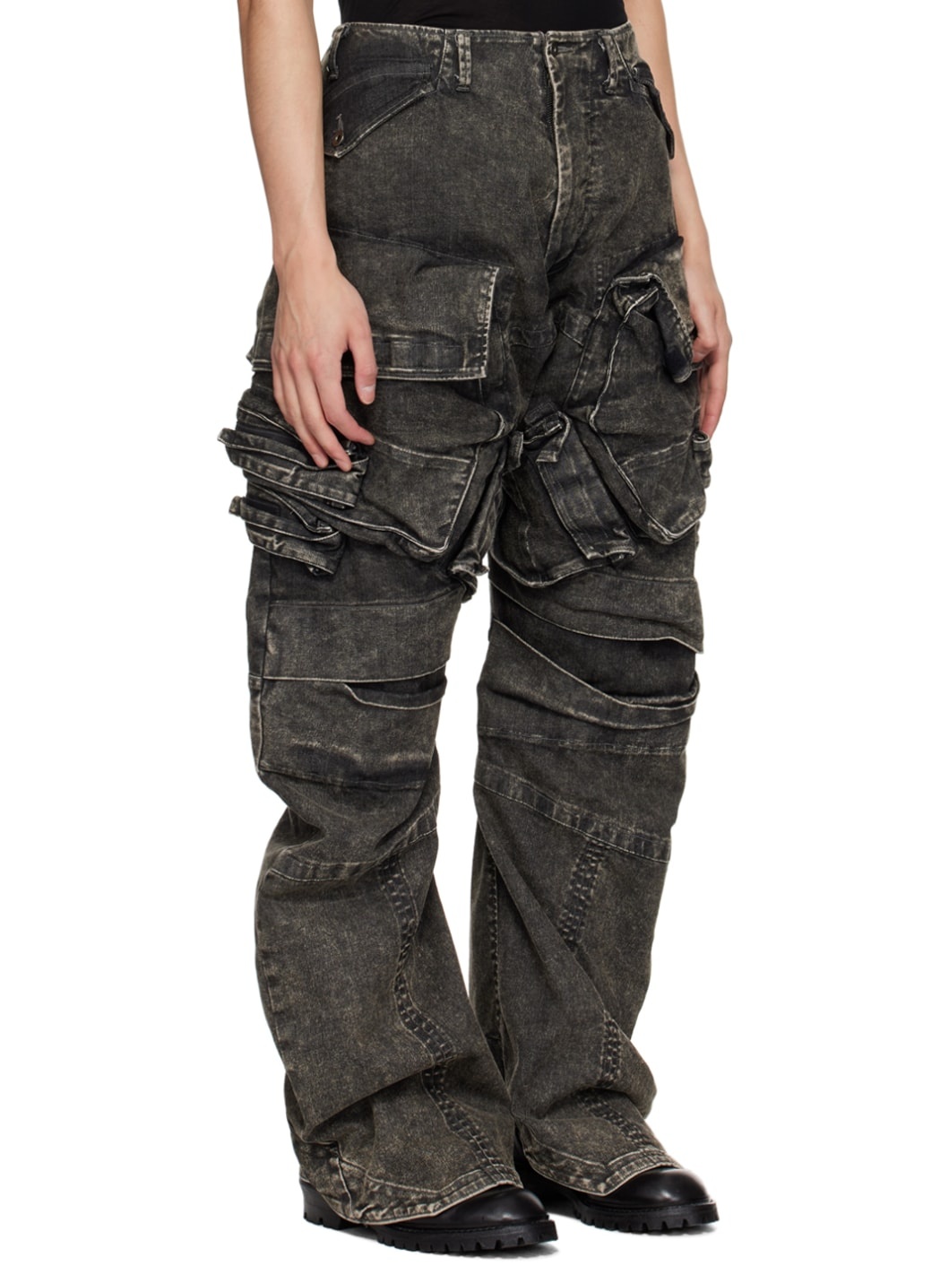 Gray Gasmask Denim Cargo Pants - 2