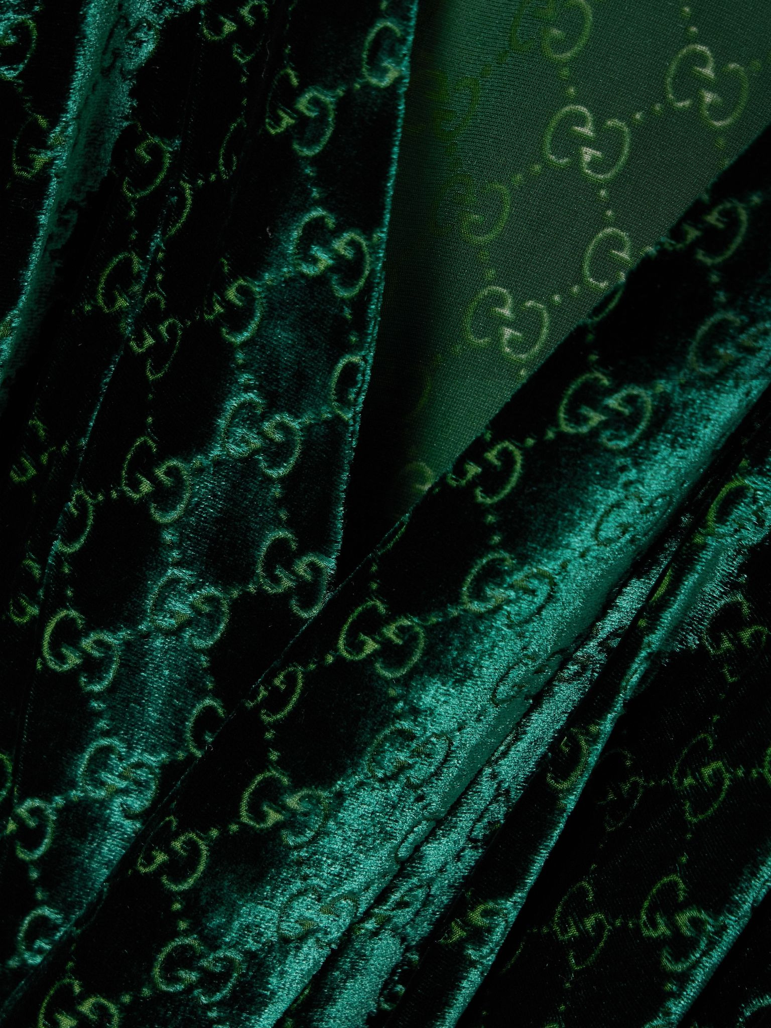 Belted devoré-velvet robe Dark green - 5
