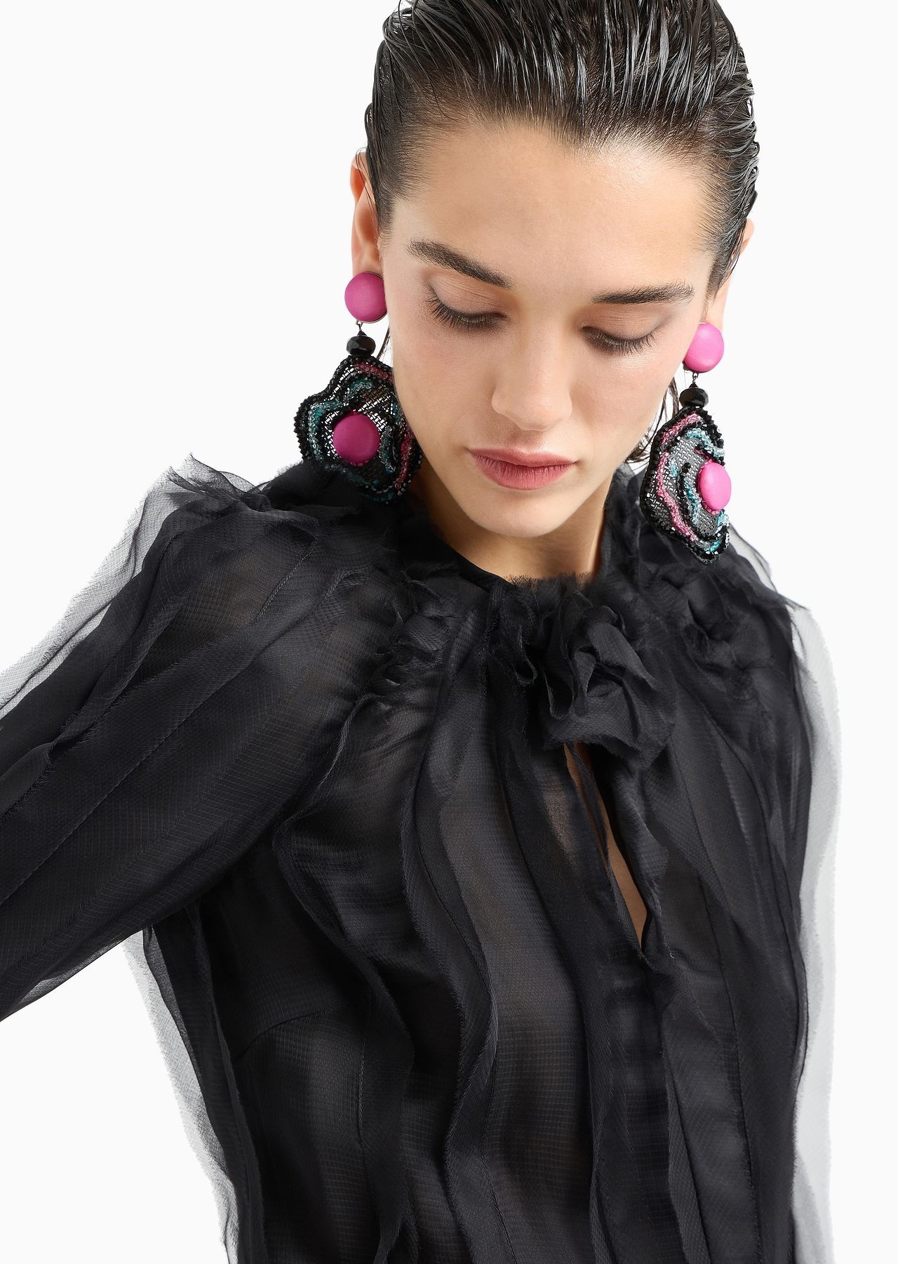 Long-sleeved long shirt in silk organza - 5