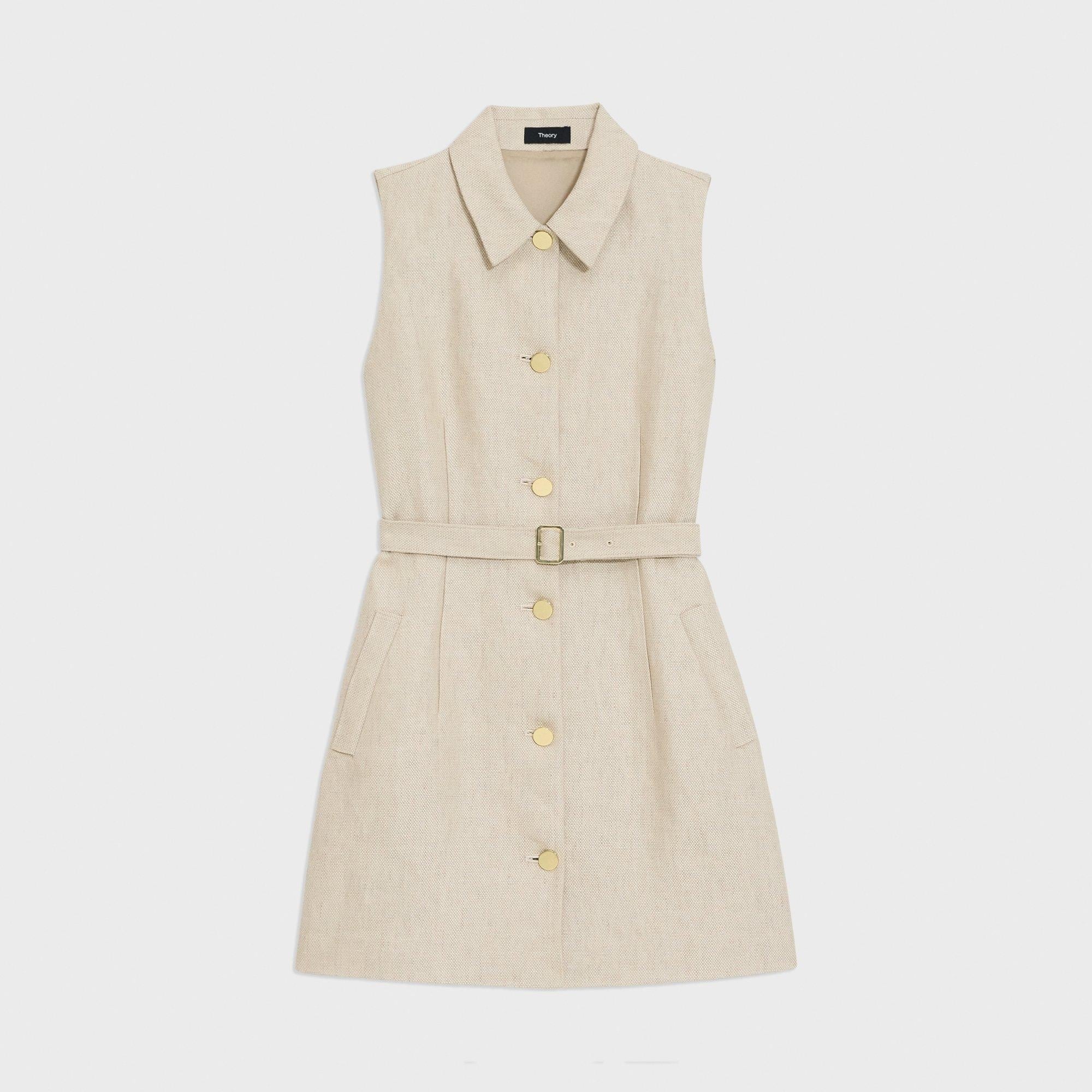 Belted Military Dress in Basket Weave Linen - 1