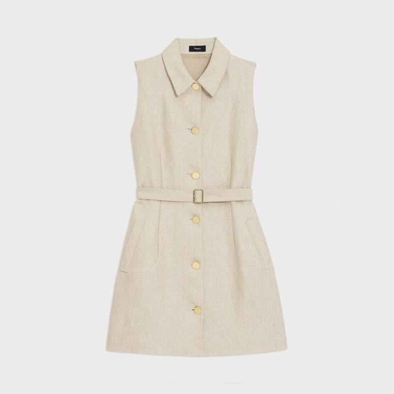 Belted Military Dress in Basket Weave Linen 1