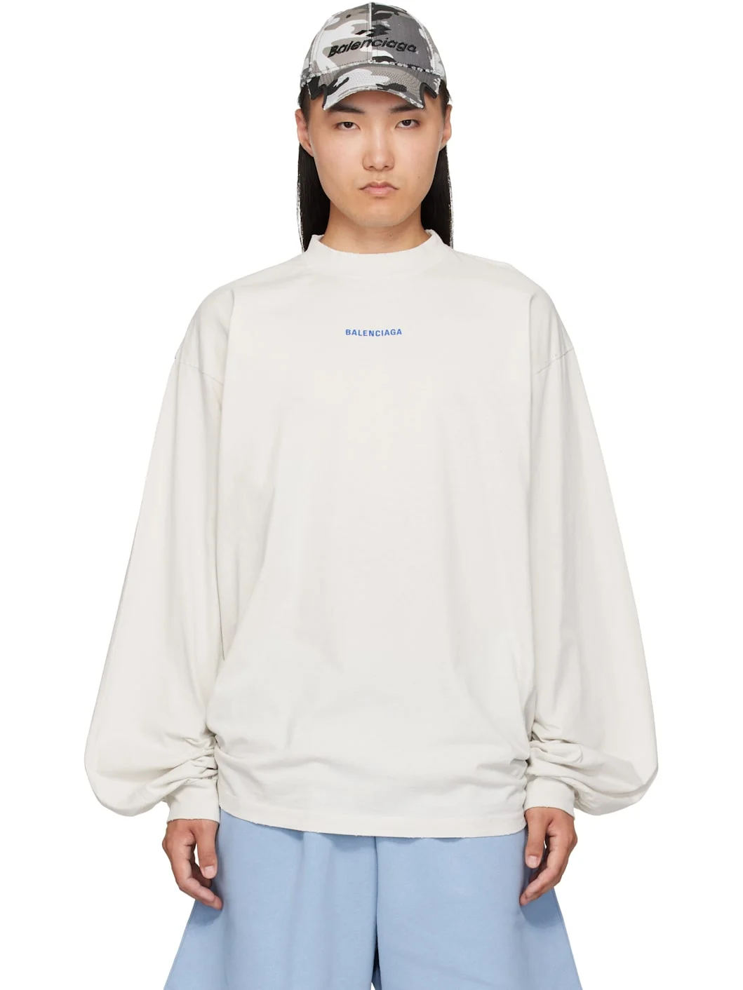 White Distressed Long-Sleeve T-Shirt - 1