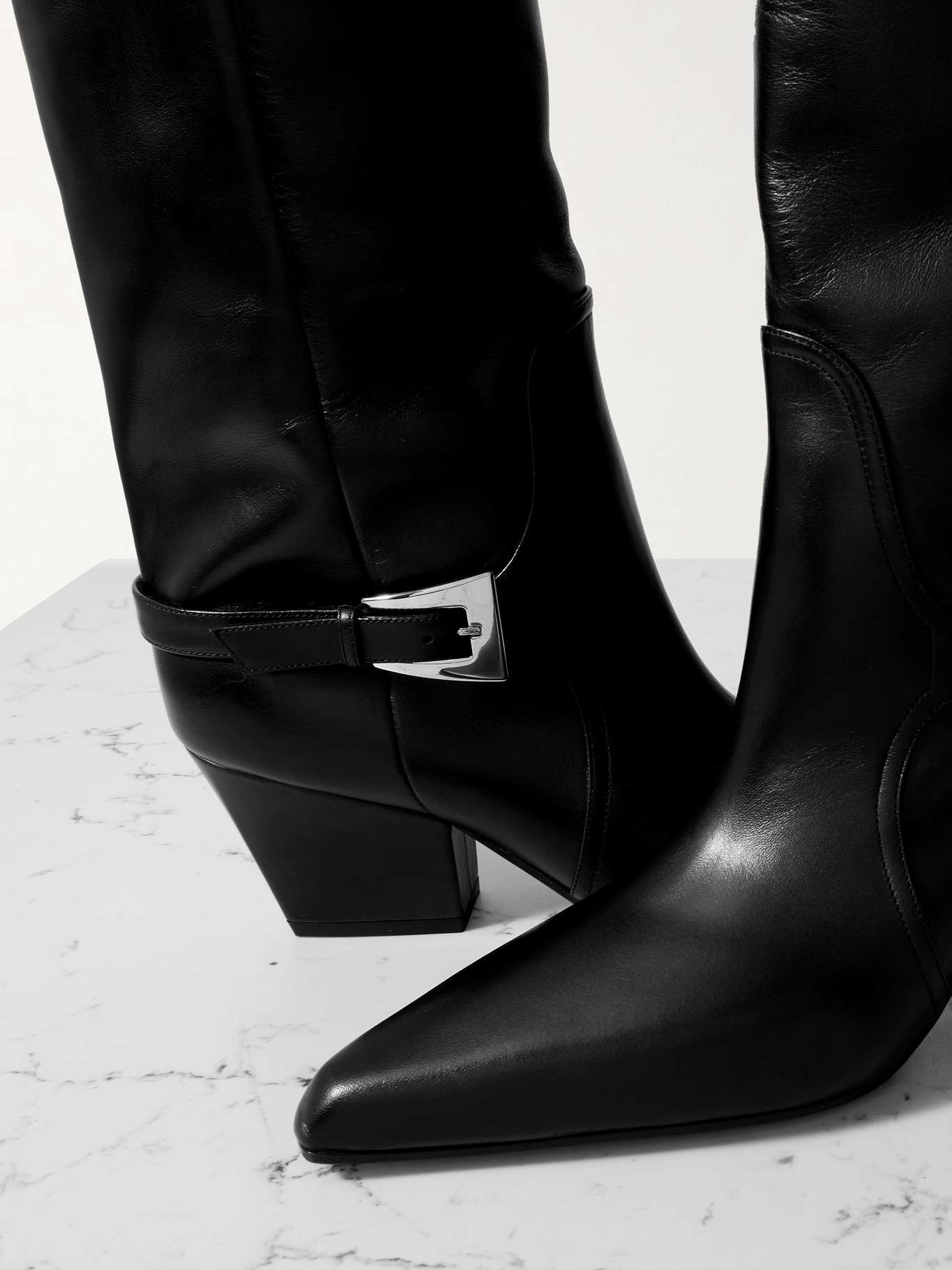 Jane buckled leather knee boots Black - 4