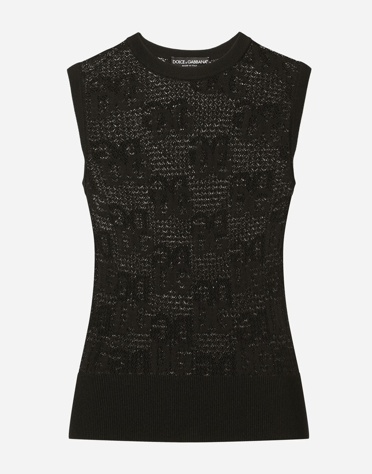 Sleeveless lace-stitch sweater with DG logo - 3