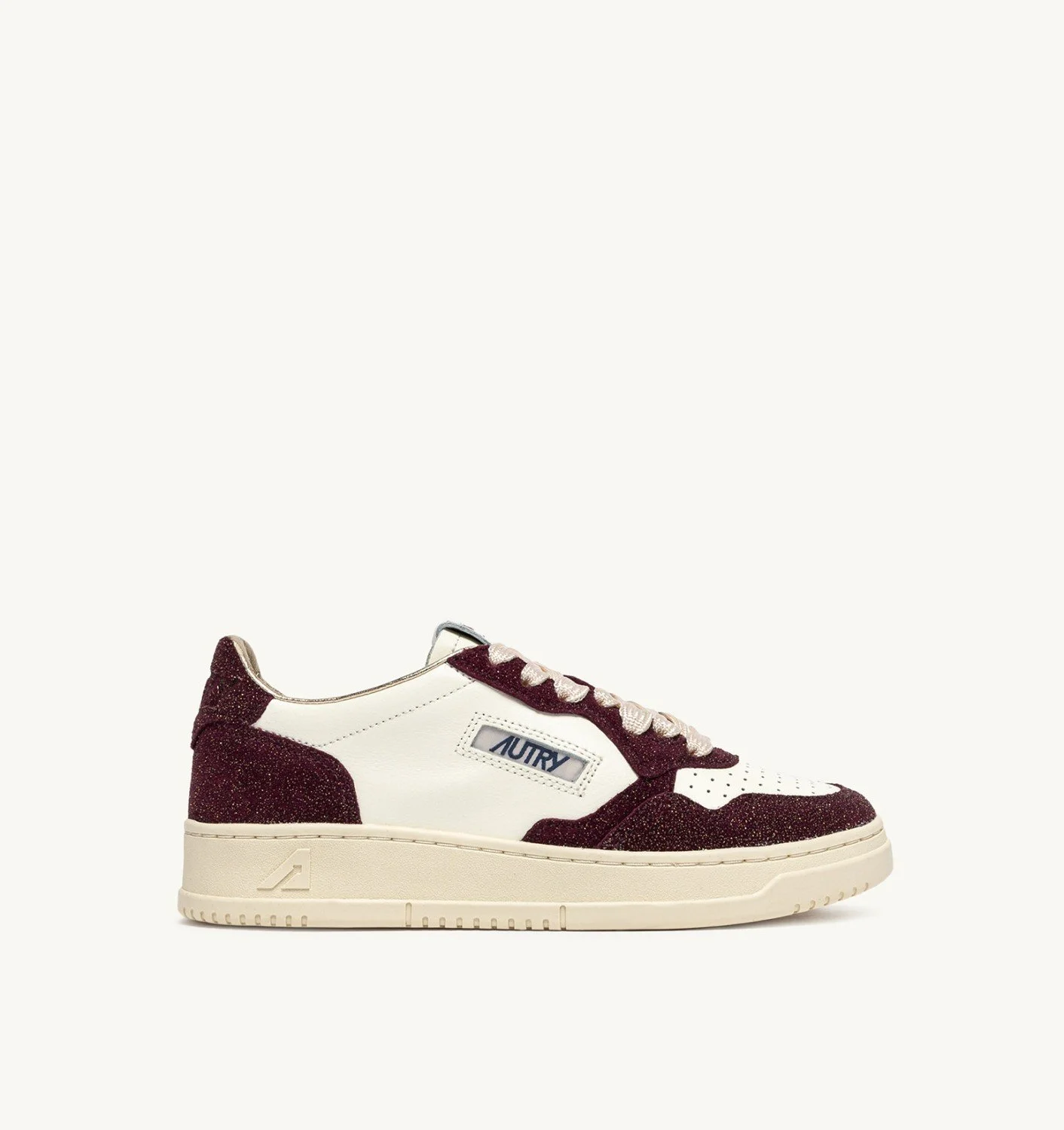 MEDALIST LOW SNEAKERS IN LEATHER MARSHMALLOW AND AMARONE GLITTER - 1