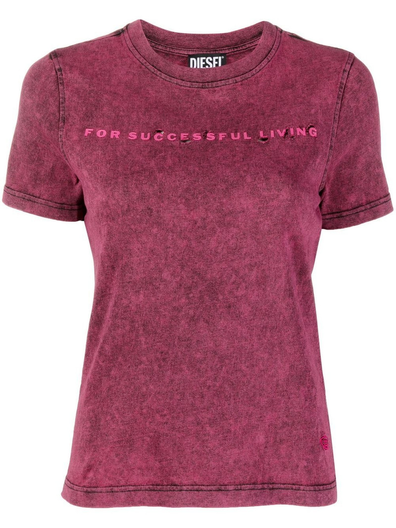 distressed-effect slogan-print T-shirt 1