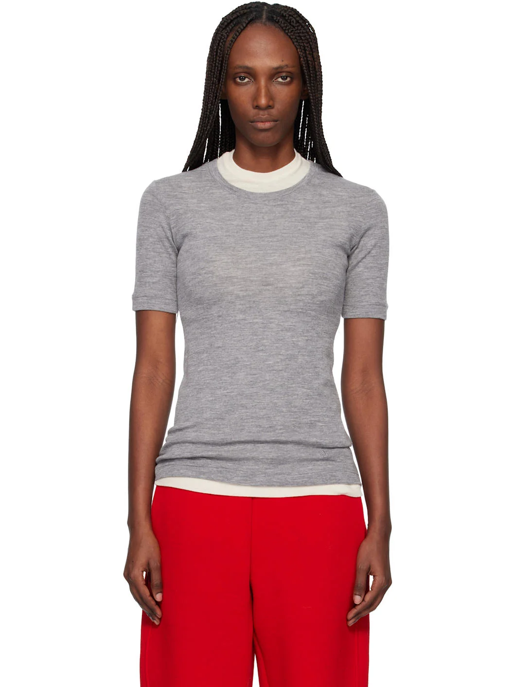 Gray Lightweight Slub Wool Top Set - 1