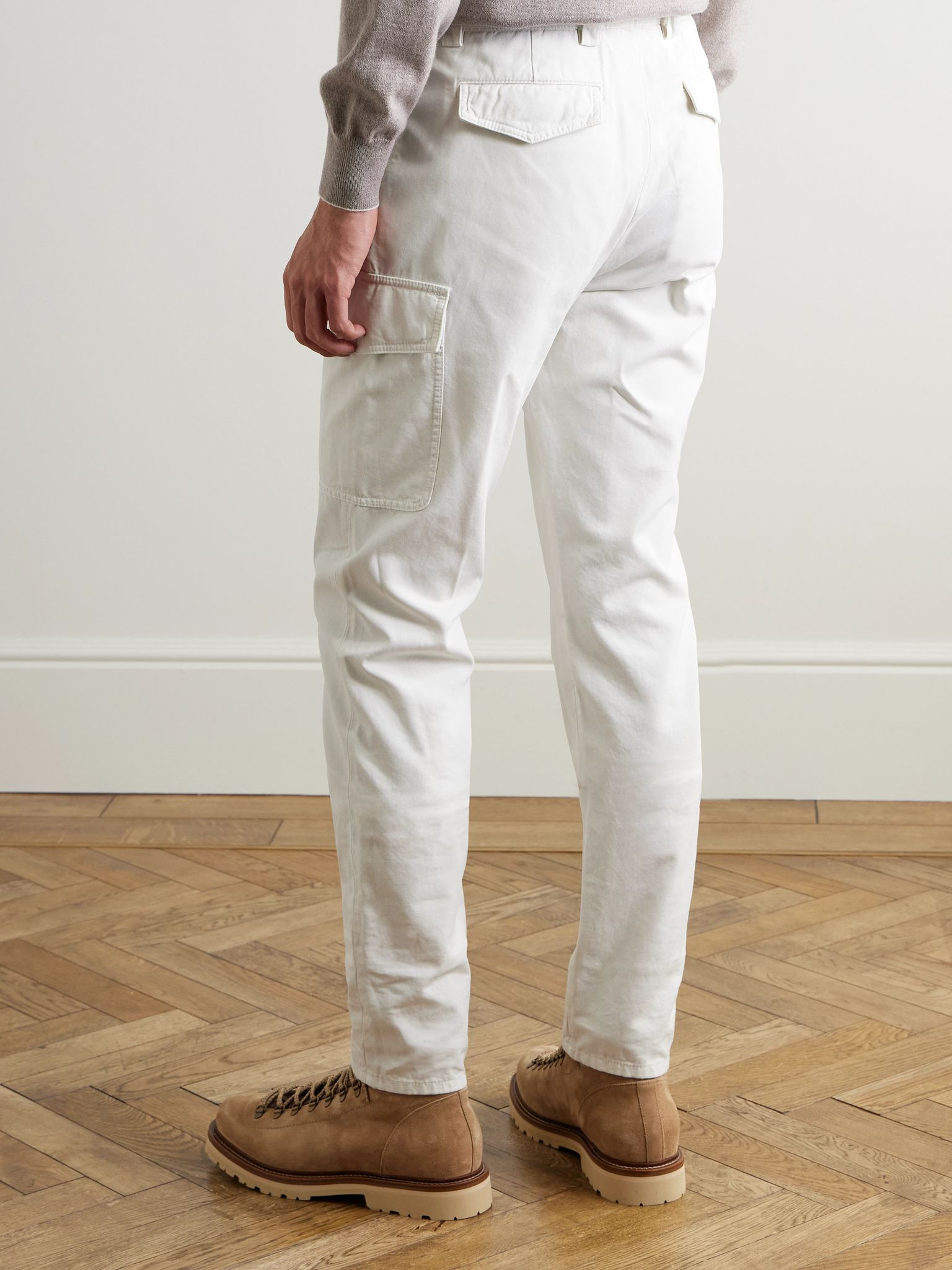 Straight-Leg Cotton-Gabardine Cargo Trousers White - 4