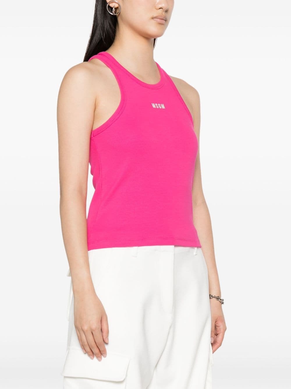 embroidered-logo ribbed tank top - 3