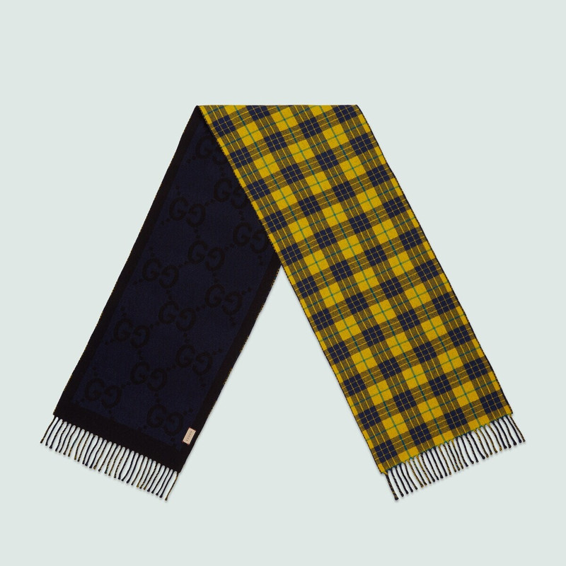 GUCCI GG and tartan wool jacquard scarf outlook