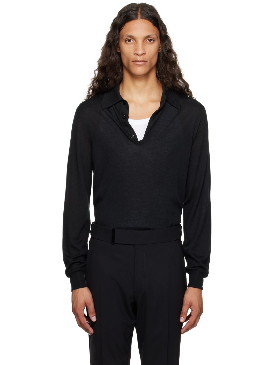 Black Fine Gauge Polo - 1