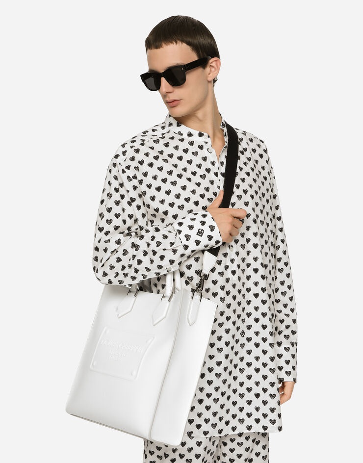Calfskin tote bag with raised logo 2