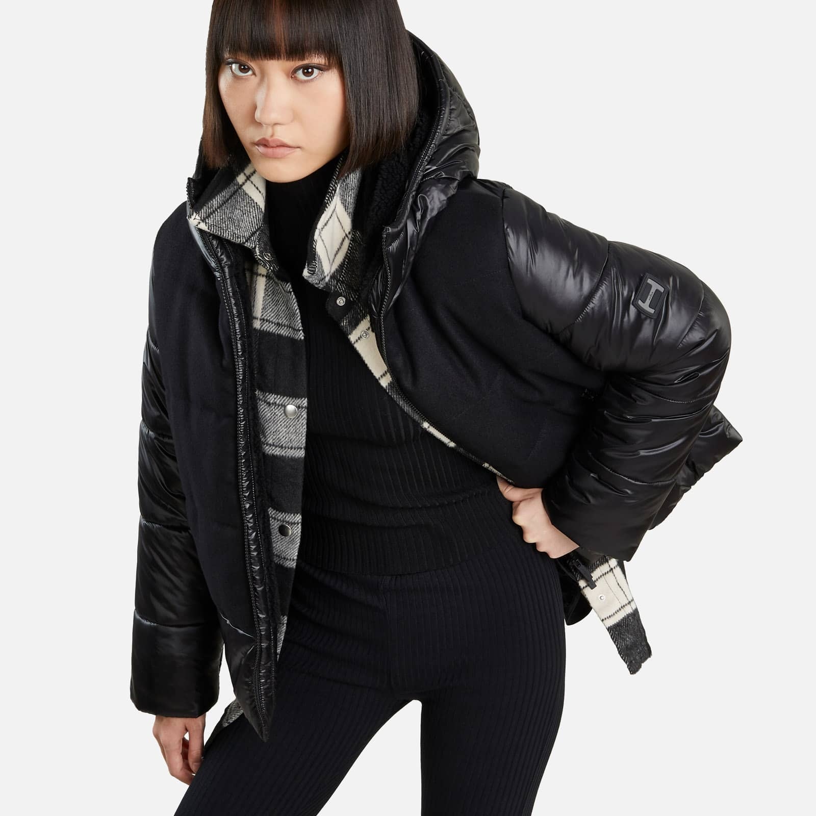 Bimaterial Quilted Jacket Black - 4