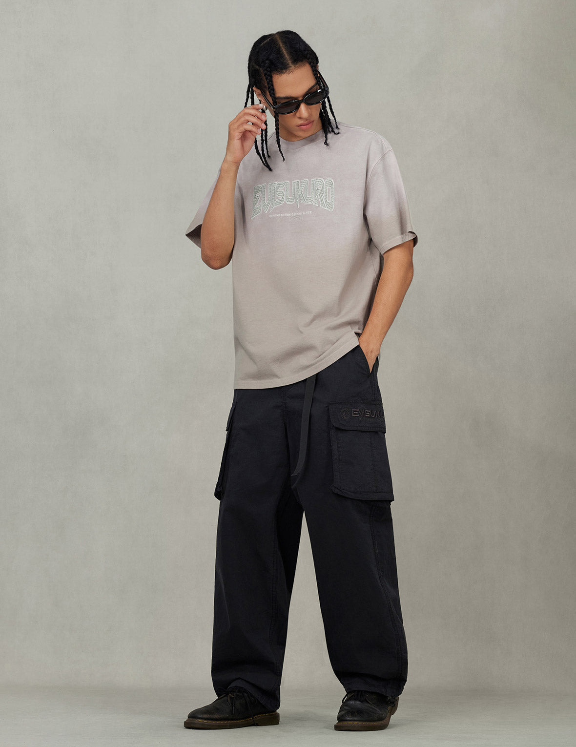 EVISUKURO Waffle Embroidery and Spray Dye Relax Fit T-shirt - 4