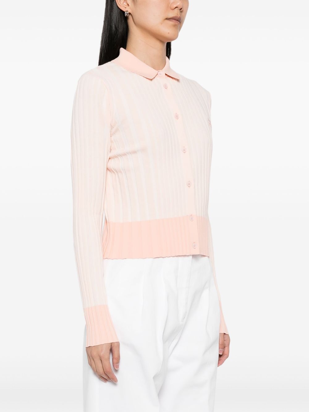 baby fox patch pleated ribbed cardigan - 3