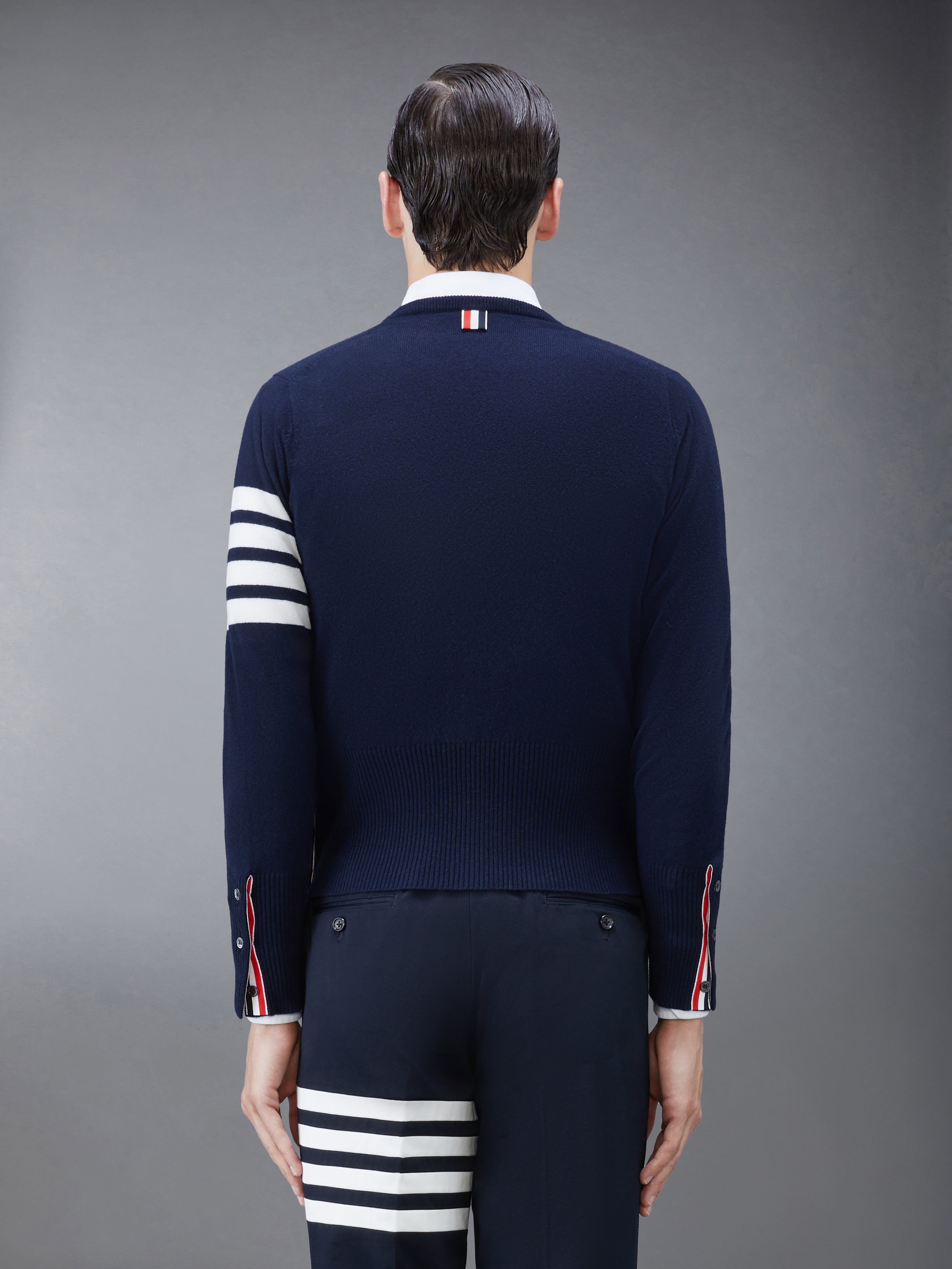 Navy Cashmere Classic 4-Bar Crewneck Cardigan - 2