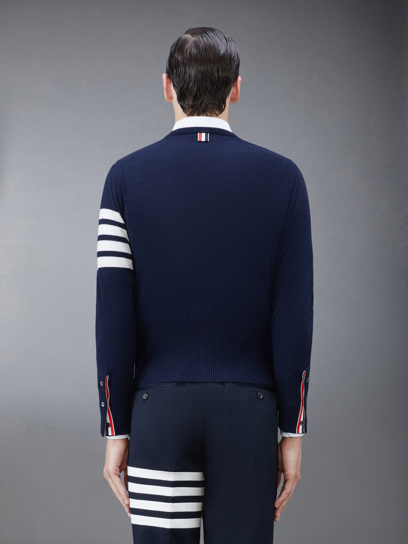 Thom Browne Navy Cashmere Classic 4-Bar Crewneck Cardigan outlook