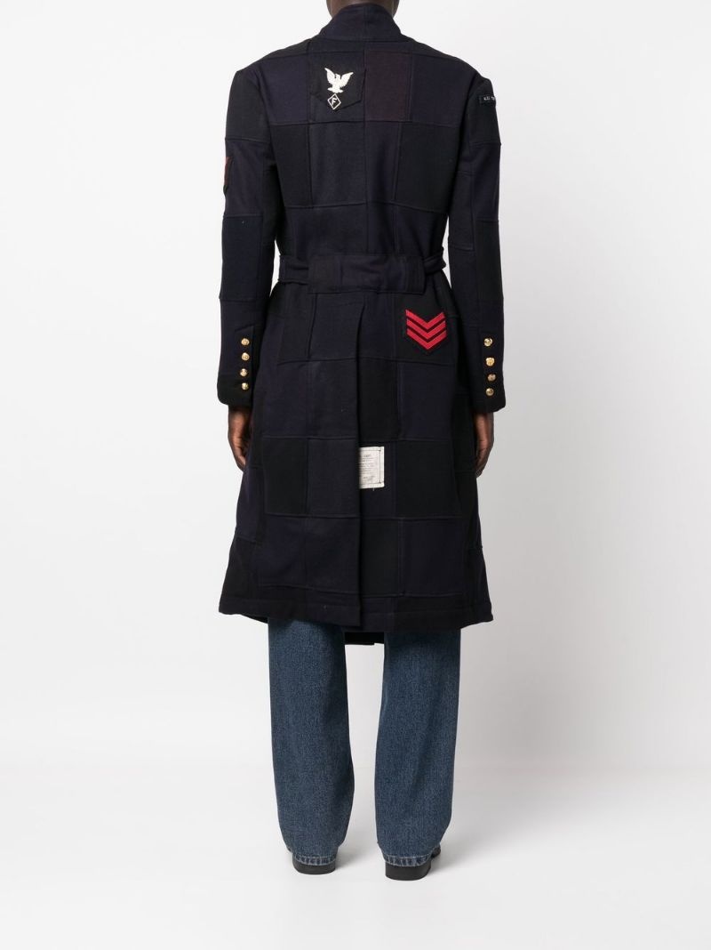 patchwork-design tie-waist coat - 4