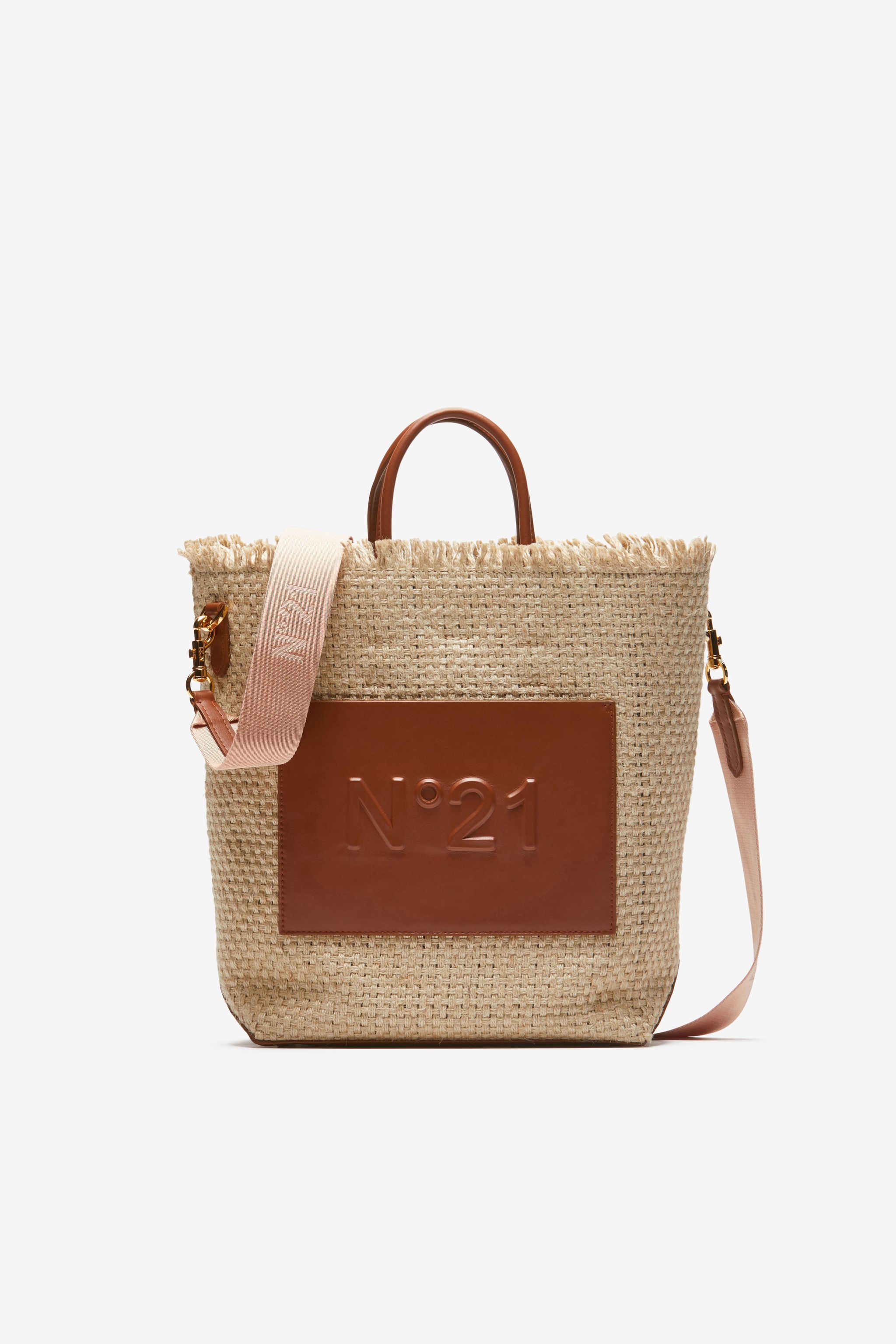 SMALL LOGO-EMBOSSED WOVEN SHOPPER - 1