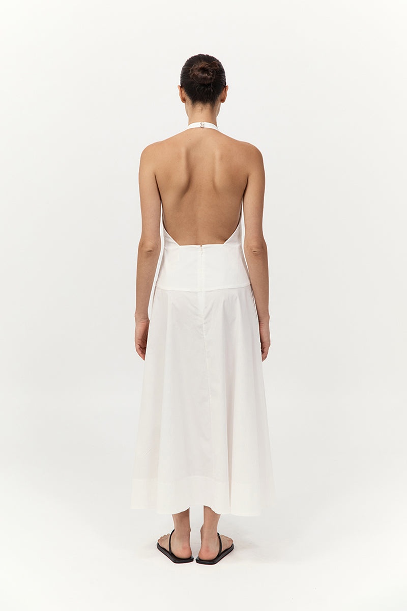 Halter Plunge Dress - White - 7