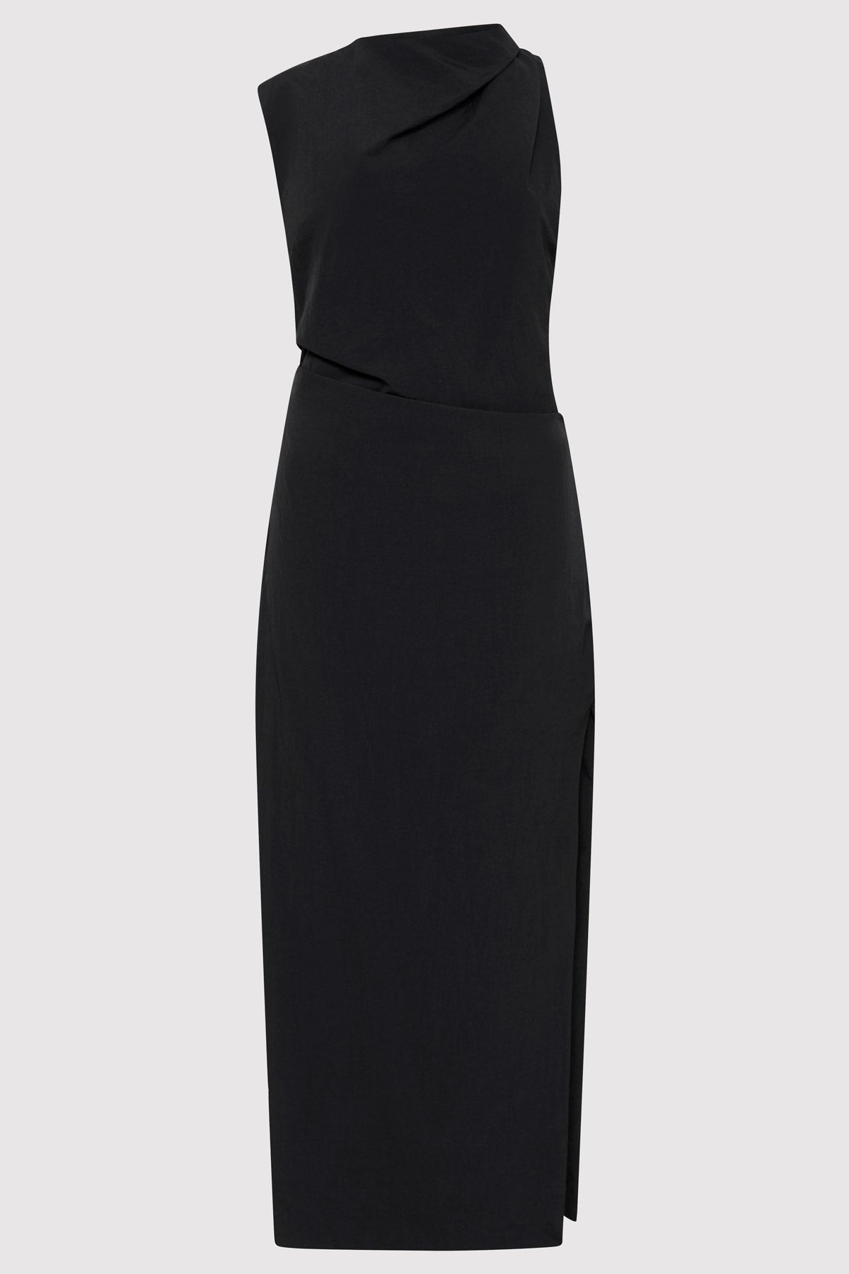 Asymm Tuck Dress - Black - 1