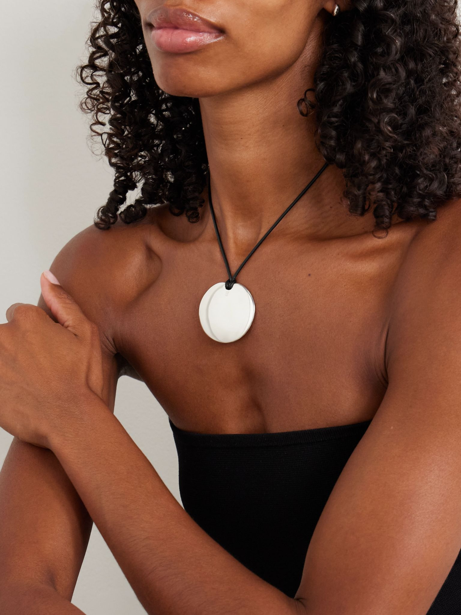 Medium Full Moon cord and silver necklace Silver - 2