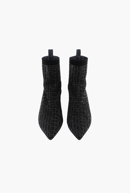 Black and lime green stretch mesh Sacha ankle boots with Balmain monogram - 4