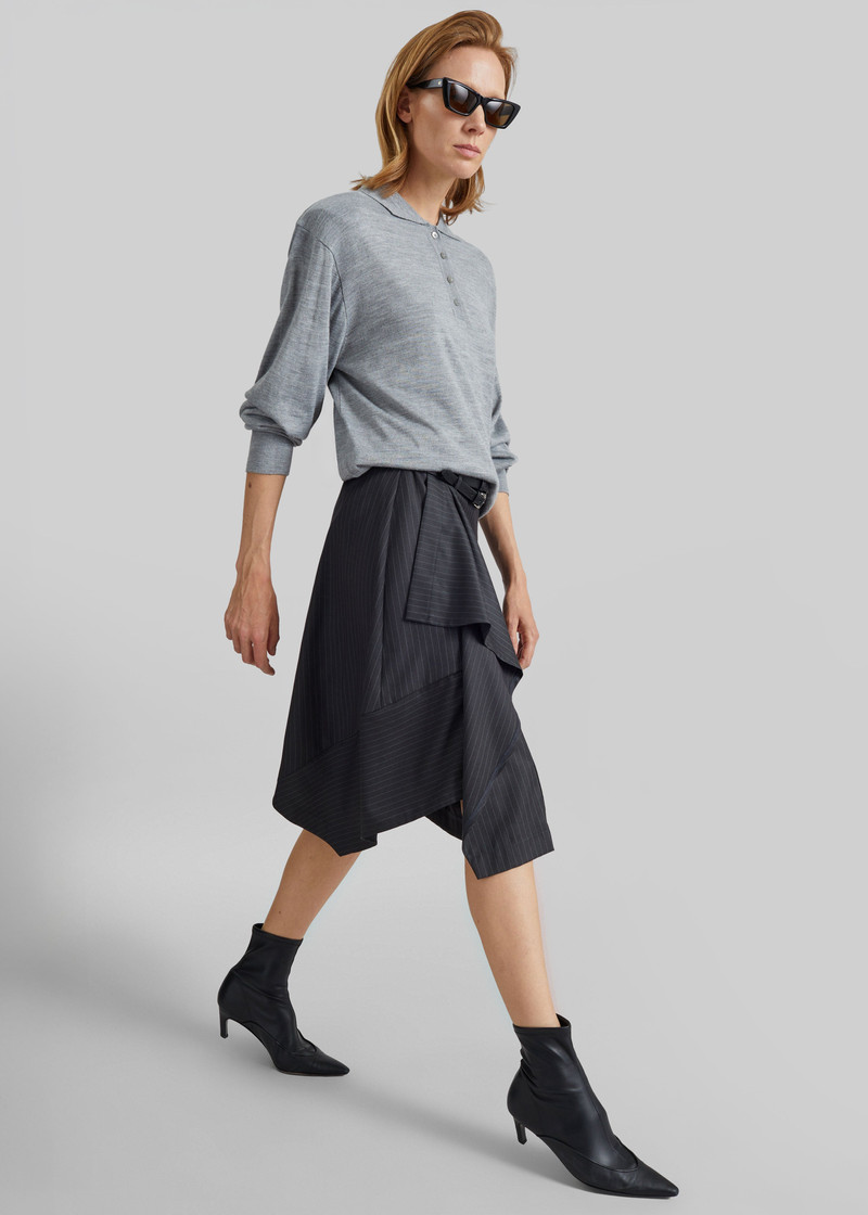 Iena Asymmetric Skirt - Charcoal Pinstripe 4