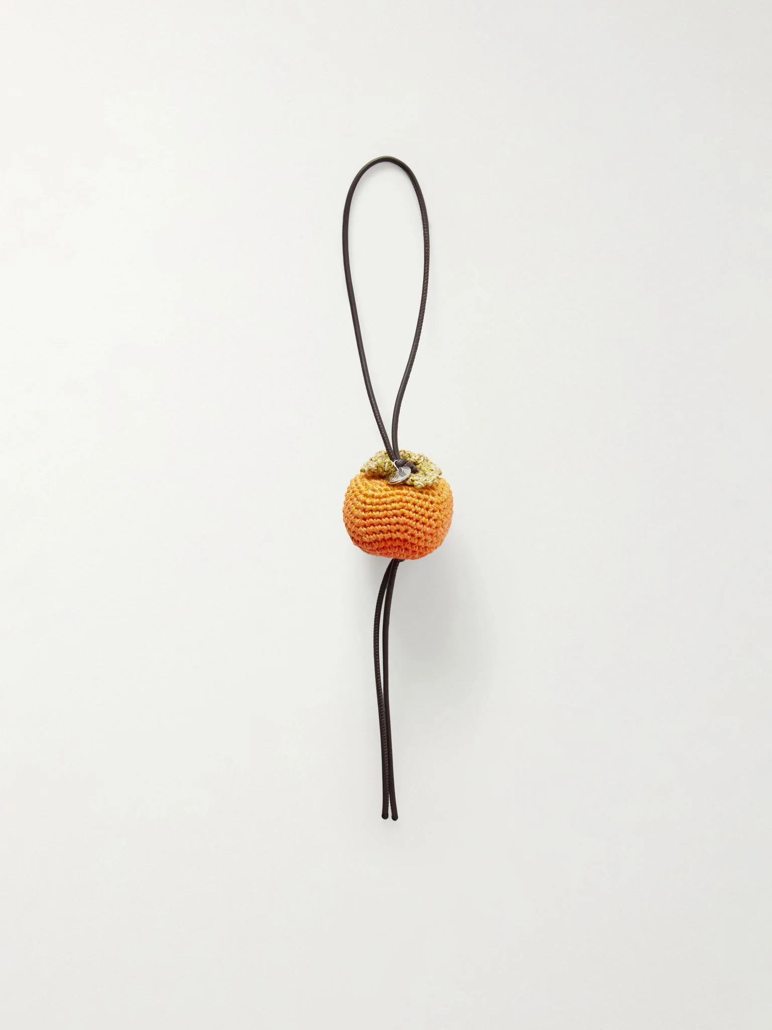 Persimmon crocheted cotton and leather bag charm Orange - 1