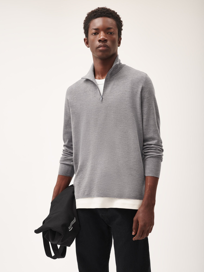 PANGAIA Mens Regenerative Merino Wool Half-Zip Sweater - Grey Marl outlook