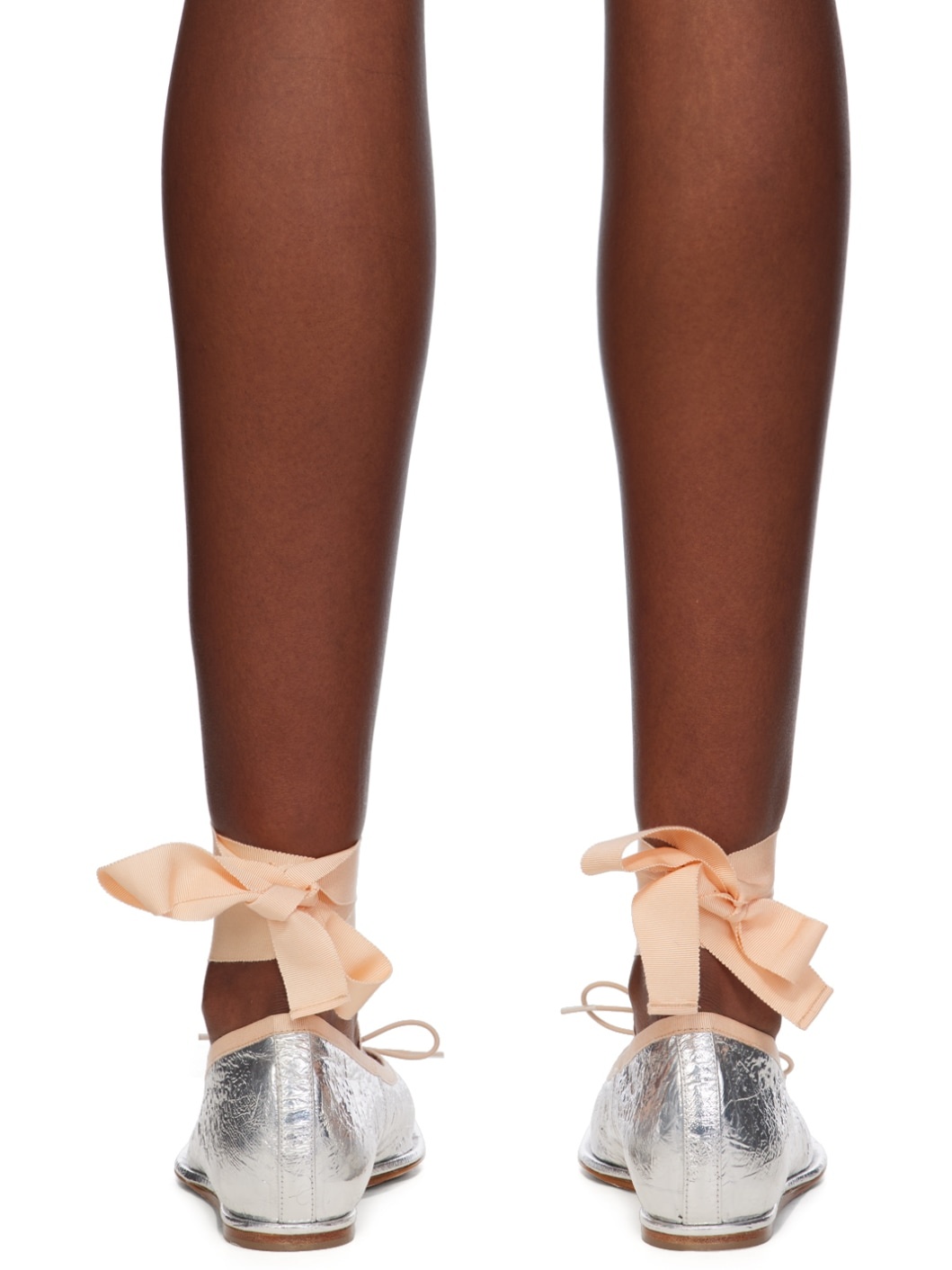 Silver Heart Toe Ribbon Bow Ballerina Flats - 2