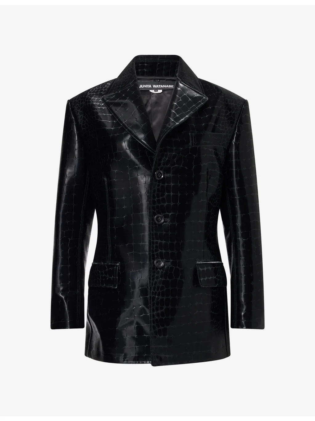 Embossed Notch-Lapel Faux-Leather Blazer - 1