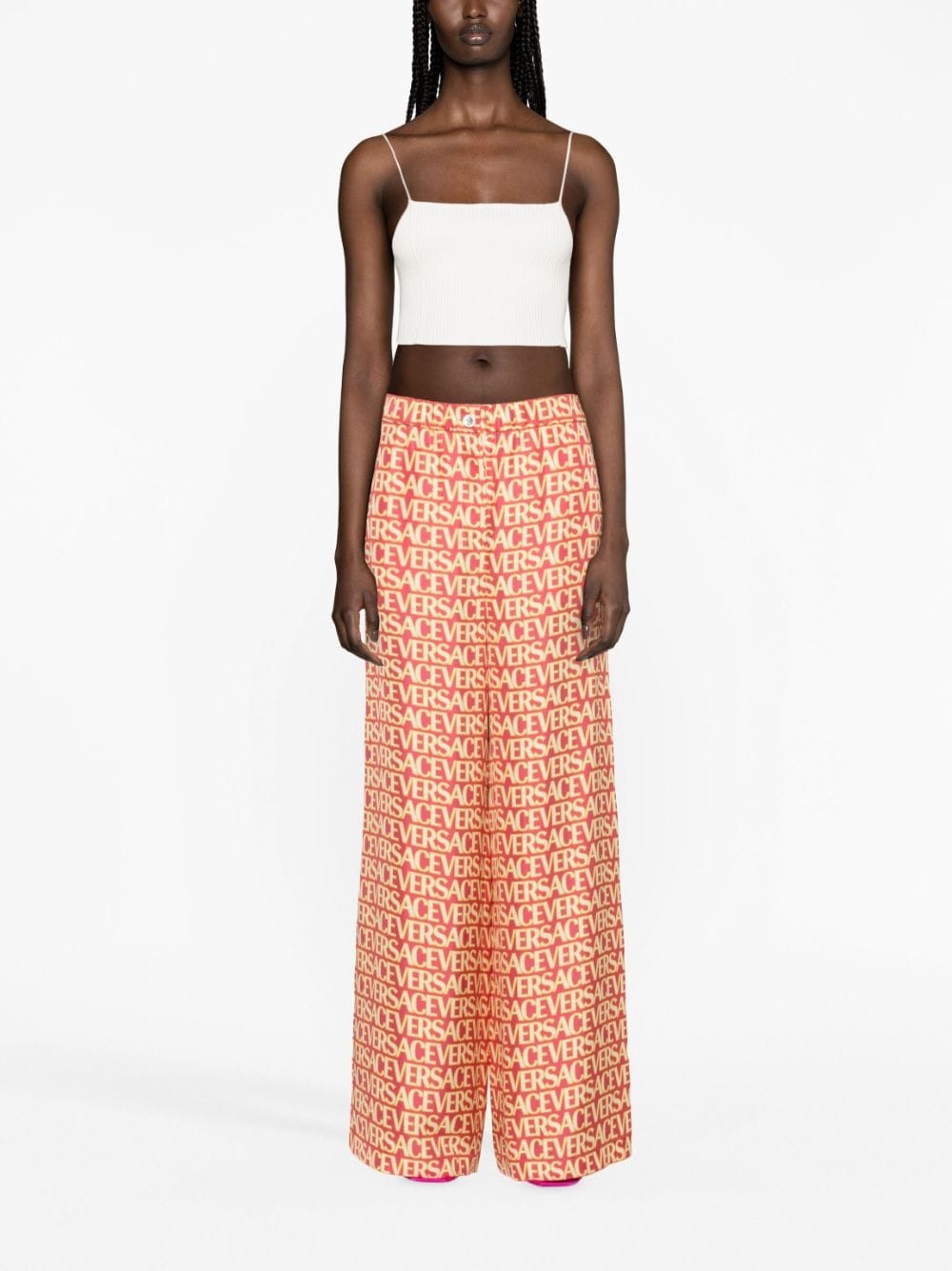 logo-print silk palazzo pants - 2