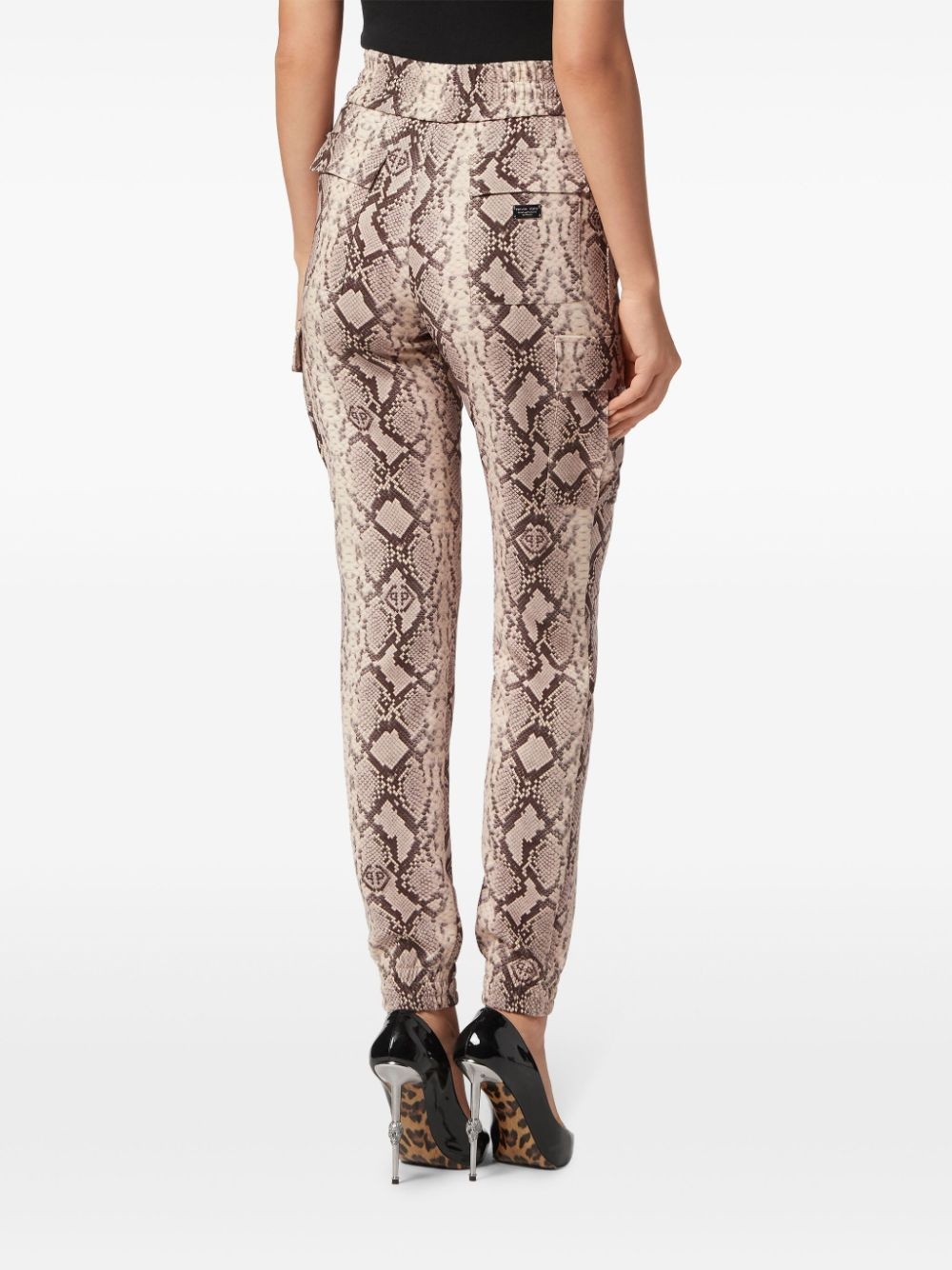 snakeskin-print satin cargo trousers - 3