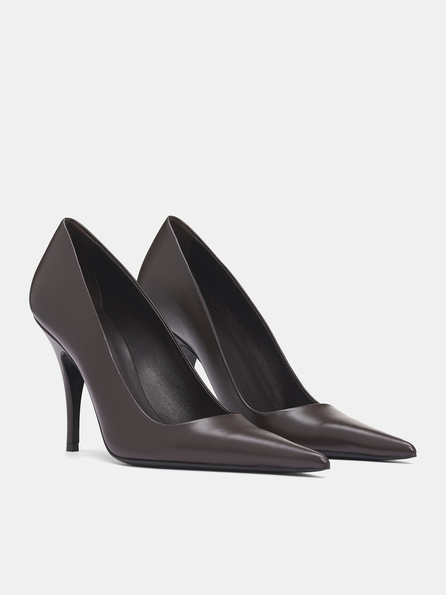 Brown Leather Sharp Pumps - 2