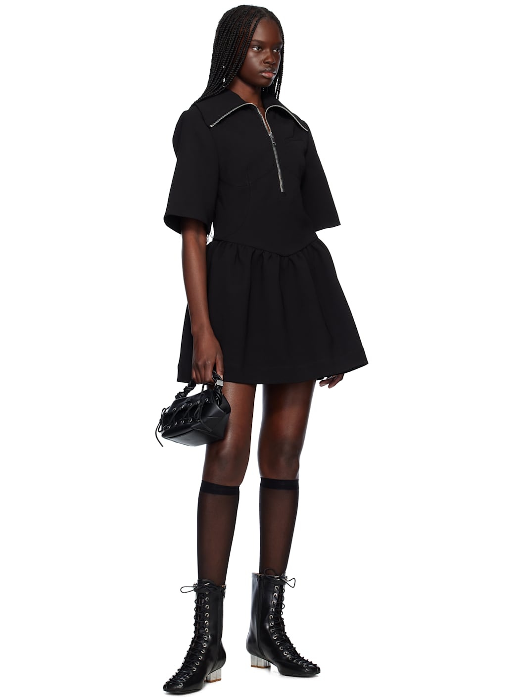 Black Oleatex Eyelets Lace-Up Ankle Boots - 5