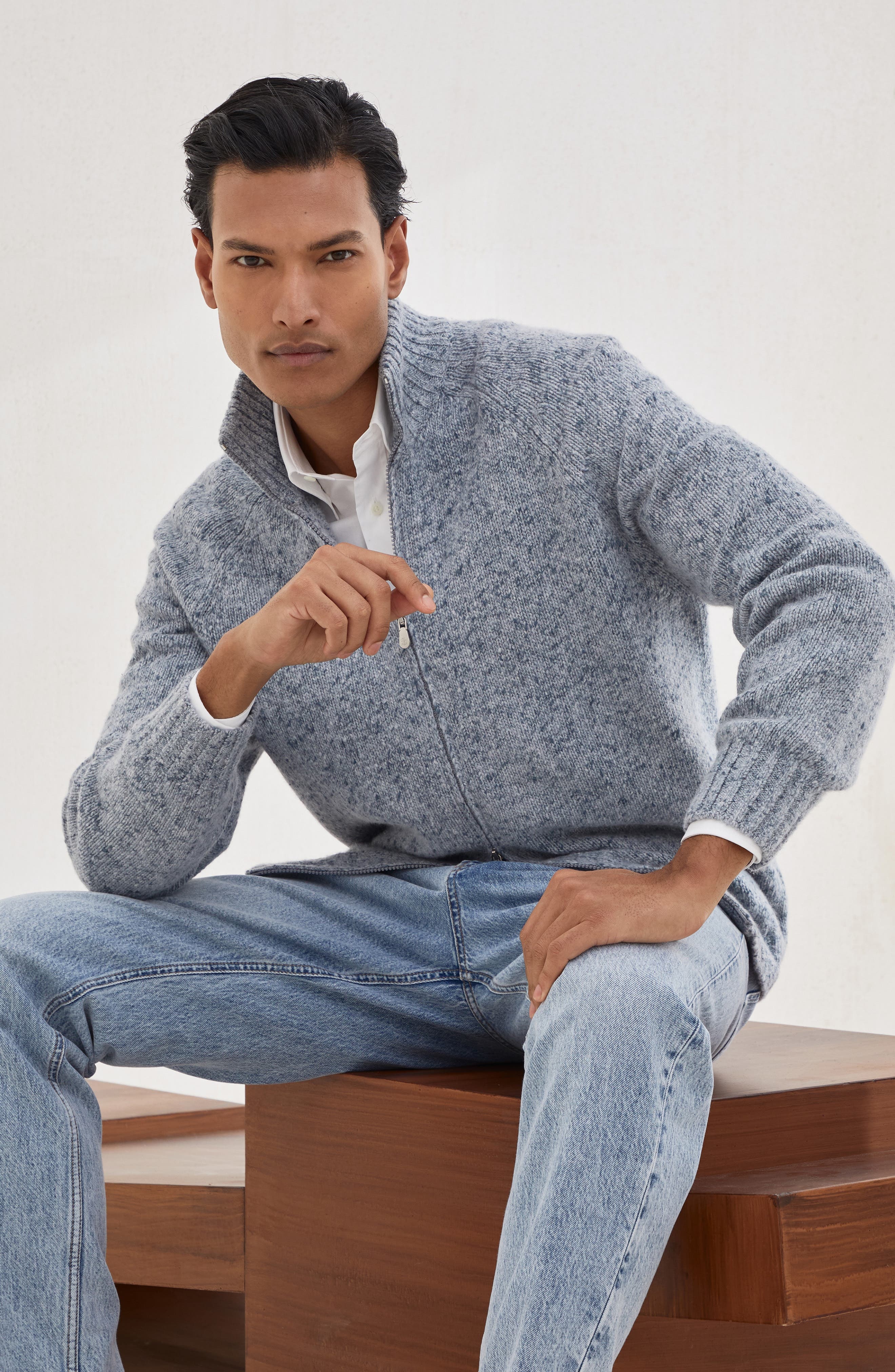 Brunello Cucinelli Zip-front cardigan in Light Blue Denim at Nordstrom - 5