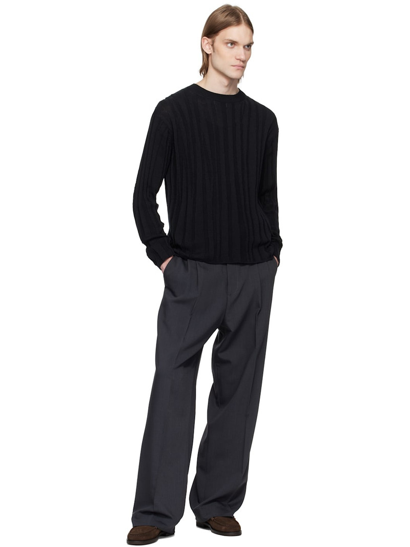 YOKE Black Roundum Rib Crewneck Sweater outlook