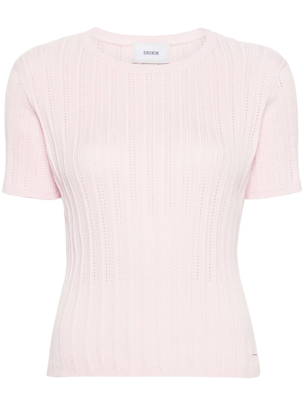 short-sleeve pointelle-knitted top - 1