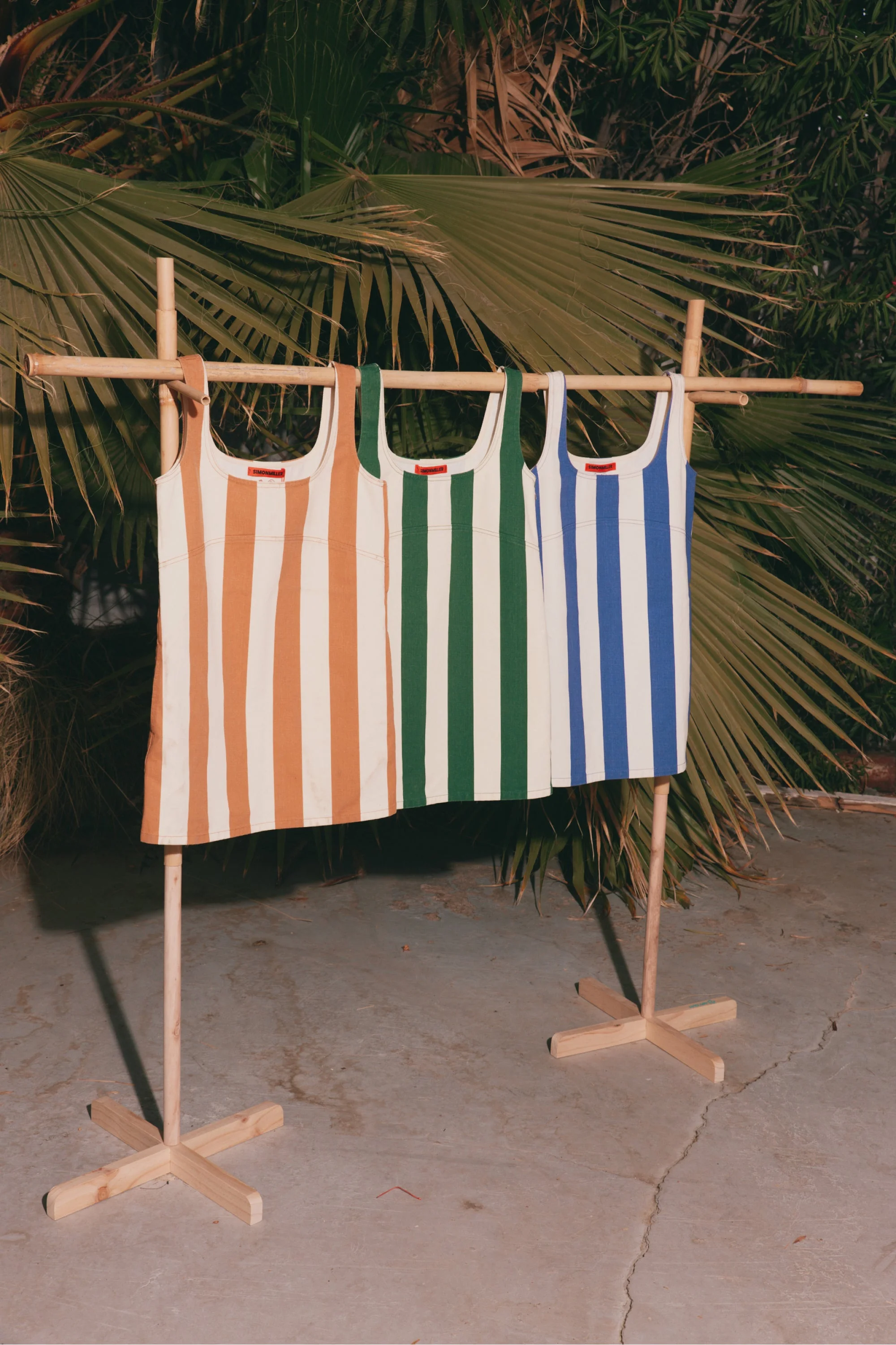SIMONMILLER Sahara Striped Denim Dress in Tan Stripe | REVERSIBLE