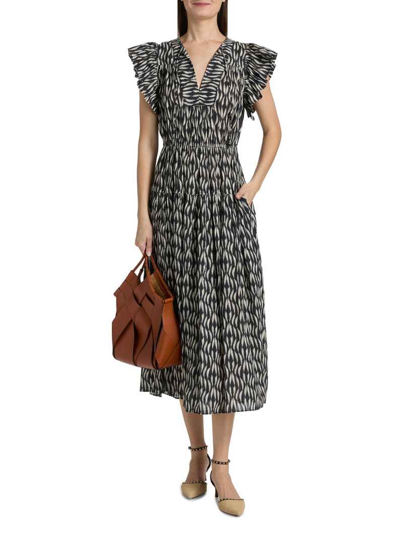 Women's Kairi Printed Flutter-Sleeve Midi-Dress - Graphite 3
