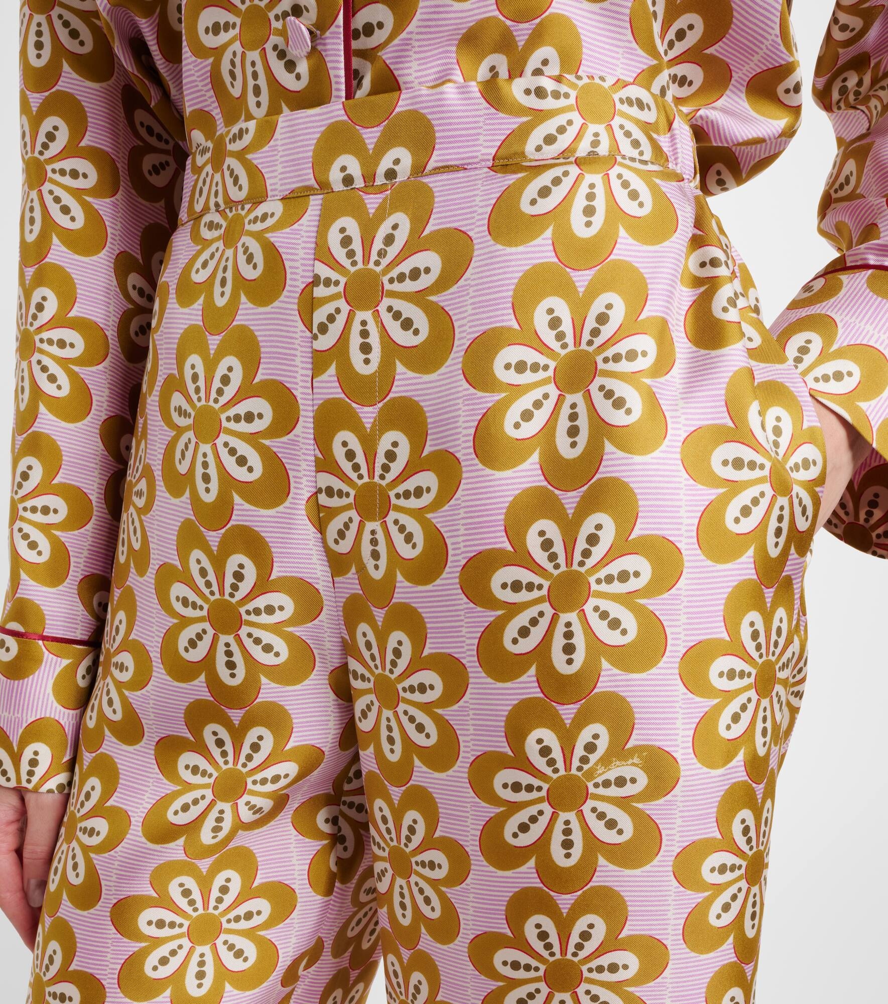 Floral silk twill pijama pants - 4